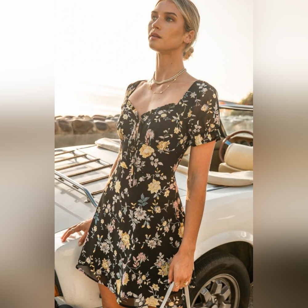 Bohme Black Floral Mini Dress